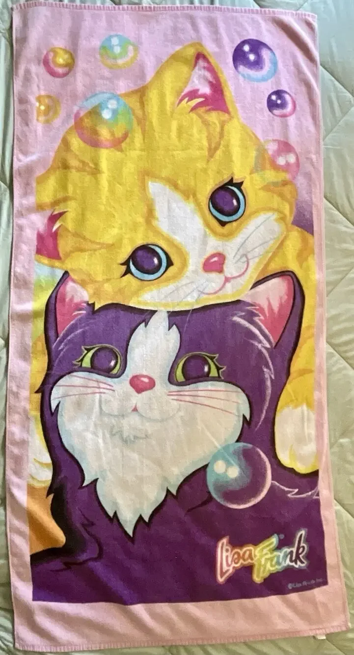 Vintage 1990’s Lisa Frank Kitty Cat With Bubbles Beach Towel - 57”L x 29”W